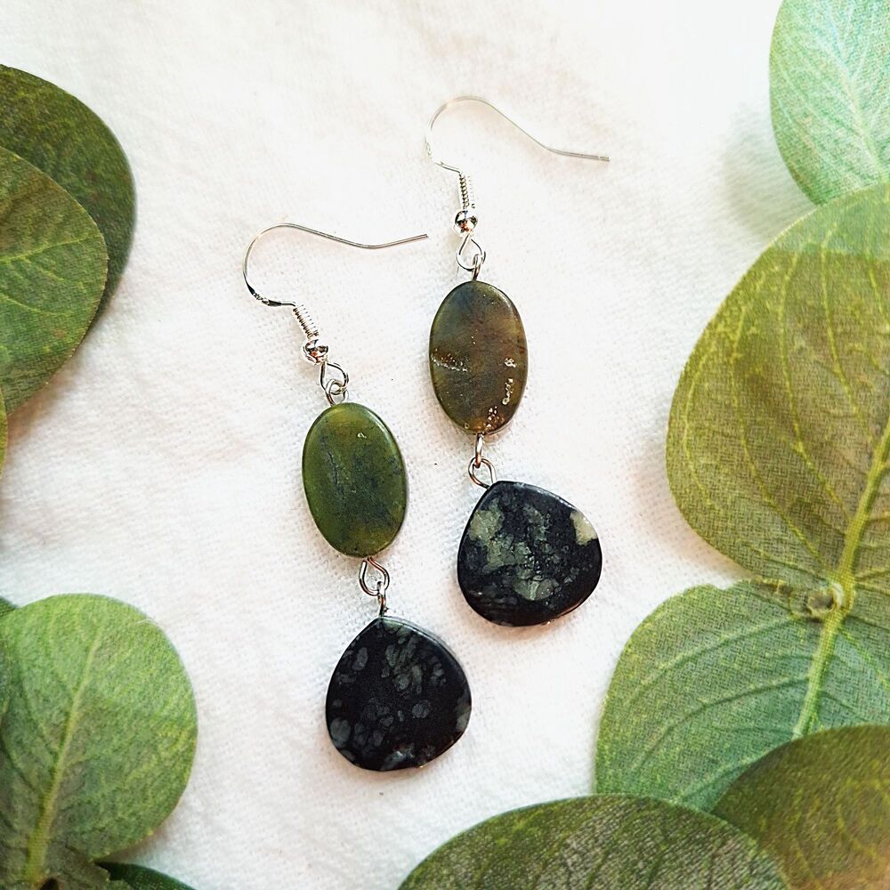 Fairy Grunge Serpentine Earrings, Moody Boho Goth Earrings, Earthy Crystal